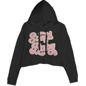 Pink Santa Baby Chenille Patch Cropped Hoodie Sweatshirt
