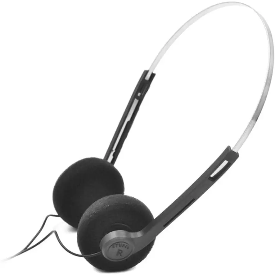 Black Retro Over-Ear Wired Earphones - Portable, Adjustable Electronic Headphones with Cord, Hi-Fi Mini Stereo Lightweight Design, Secure Connection for Mobile Phones and Electronic Devices, Manufacturer Warrenty