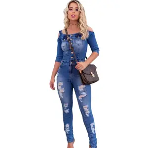 Summer Spring Clothes 2025 New Half Sleeve Strap Elegant Woman Pants Jumpsuits Women  Denim Overalls Cotton Jumpsuit Ripped Cotton Jeans Rompers Womenswear Check Trouser Light Gamis Slim Basic Blue