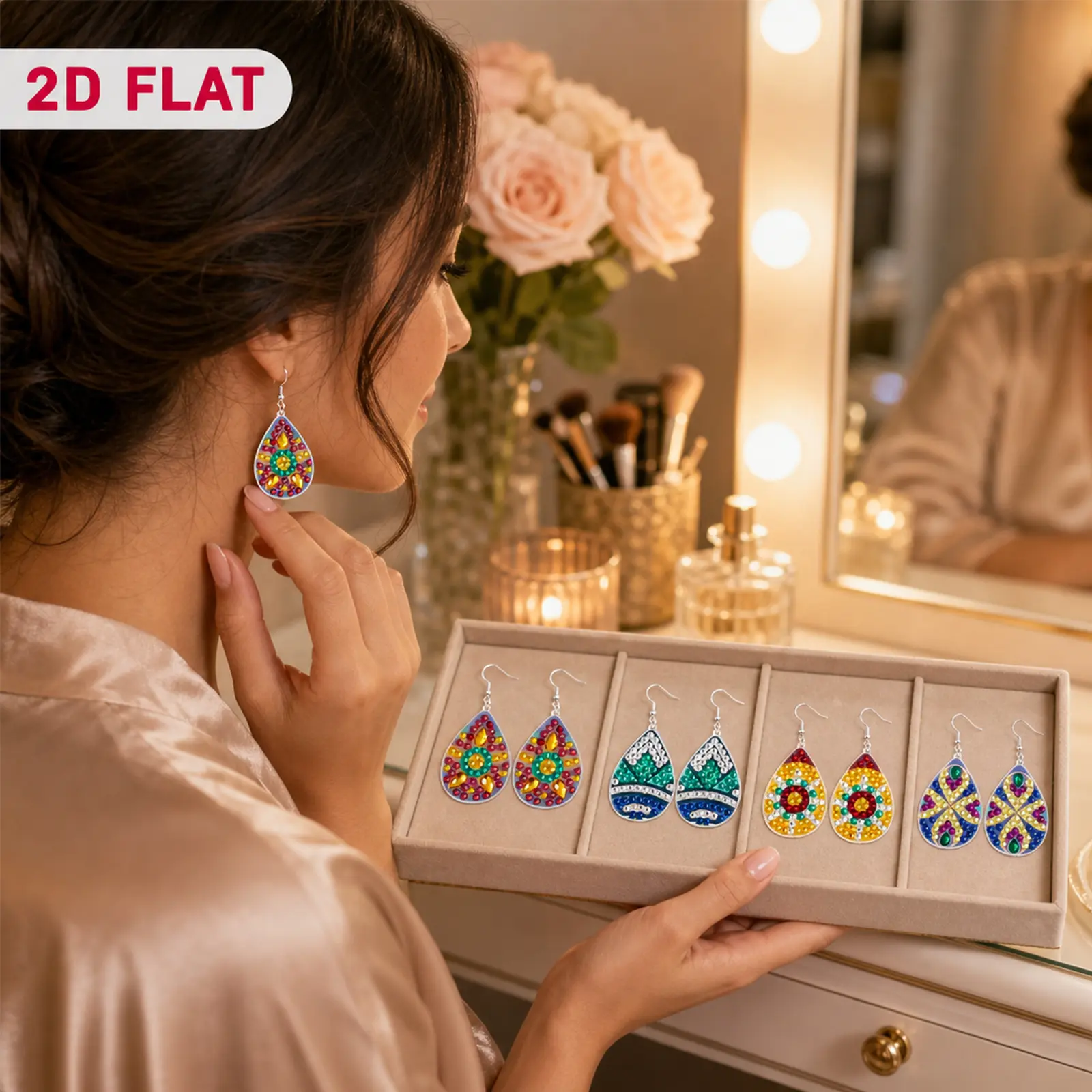DIY Diamond Crafting Kit, 4 Pairs Acrylic Teardrop Rhinestone Earrings, Handmade Sparkly Jewelry for Party Gifts, Flat