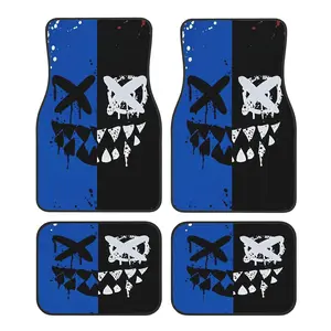 4pcs Set of Cool Blue And Black Graffiti Smiley Face Car Mats - Made of Durable Polyester Material - Easy to Clean, Front And Rear Seat Protectors, Suitable for All Weather Conditions, Compatible with Trucks, Cars, Suvs, And All Vehicle Types