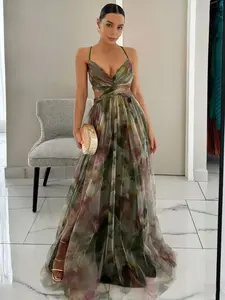 Women's Fashion Sexy Backless Long Dress, Soft Fabric V Neck Sleeveless Party Gown, Elegant Evening Wear for Weddings & Events