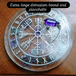 Crystal resin divination board and matching pendulum.