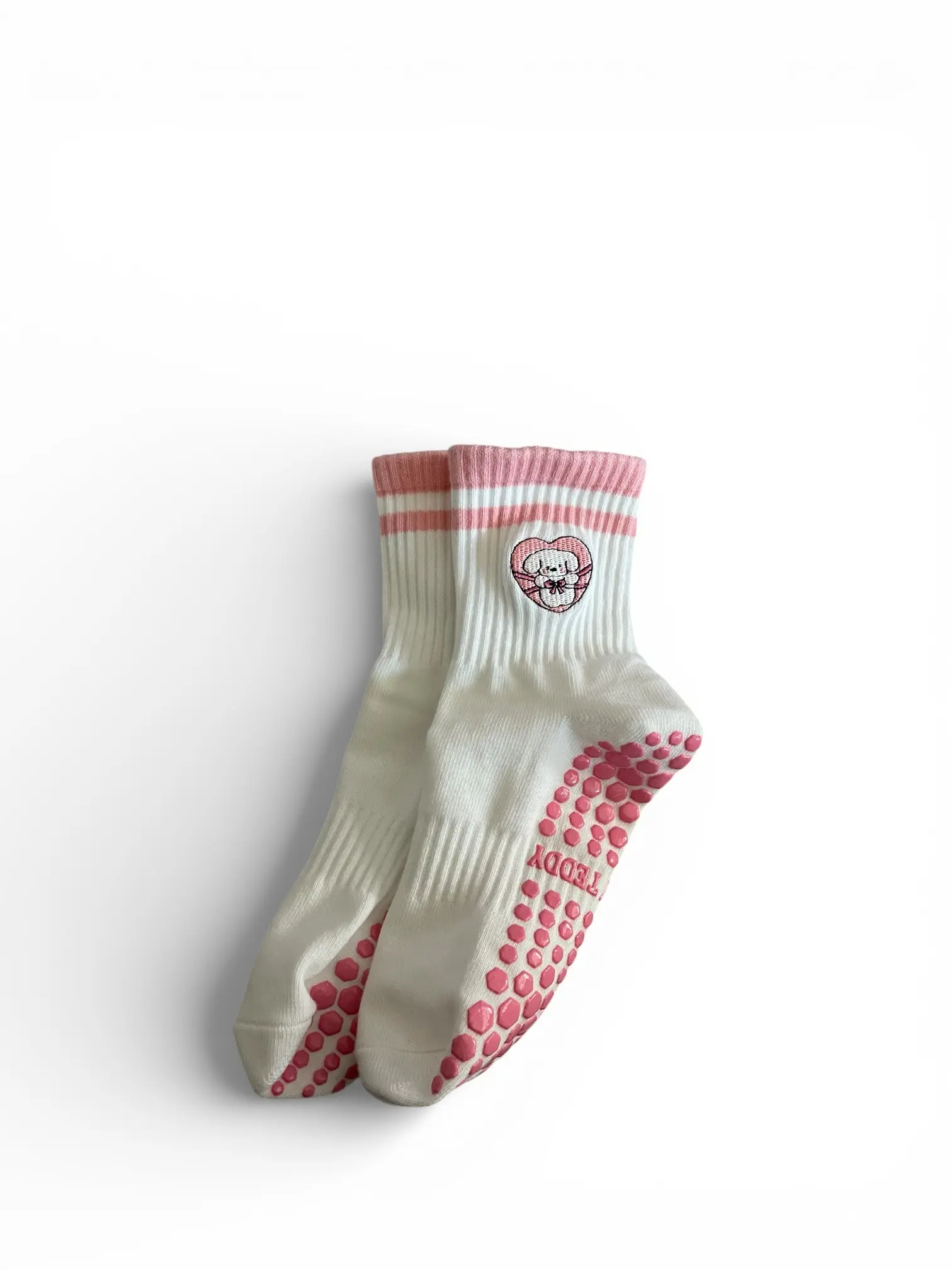 Pink Bunny Embroidered Pilates Grip Socks