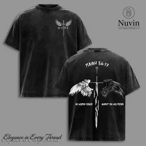 Isaiah 54:17 Bible Verse T-Shirt Washed , No Weapon Formed Christian Shirt, Sword and Angel Wings Faith Streetwear Graphic Tee, HOPE Jesus Apparel Church Outfit Gym Pump Cover