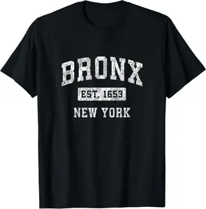 100% Cotton Bronx New York NY Vintage Established Sports Design T-Shirt