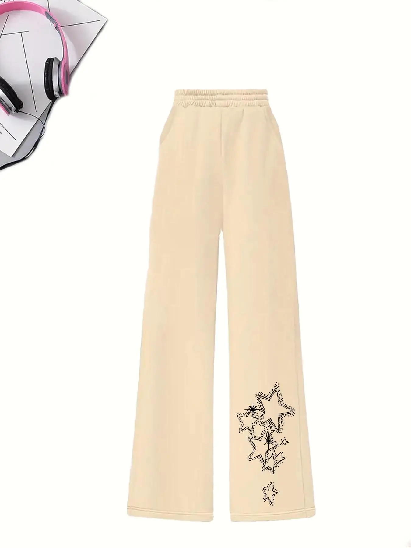 Girl's Star Print Elastic Waist Wide Leg Pants, Casual Comfy Trousers for Spring & Fall, Kids Bottoms for Daily Wear