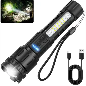 Rechargeable High Lumens LED Flashlight, 7 Modes Super Bright Tactical Flashlight, Adjustable Focus High Powered Handheld Flash Light, Waterproof Portable Flashlight for Camping, Hiking, Home Emergency, Outdoor Survival