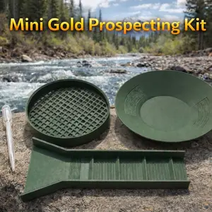 Mini Gold Prospecting Kit - 7" Sluice Box, 5.5" Gold Pan, 4.5" Classifier, Snuffer Bottle - Lightweight & Compact for Creeks, Streams, Gravel Beds