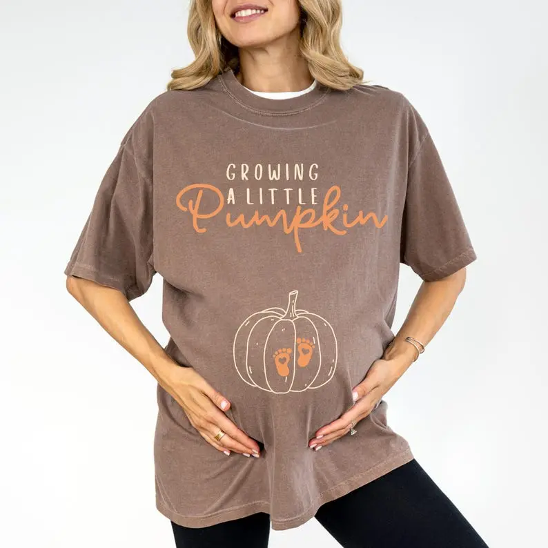 Comfort Colors Growing A Little Pumpkin Shirt Fall Maternity T-Shirt Pregnancy Thanksgiving Tee Pregnancy Announcement Gift Pregnancy Reveal