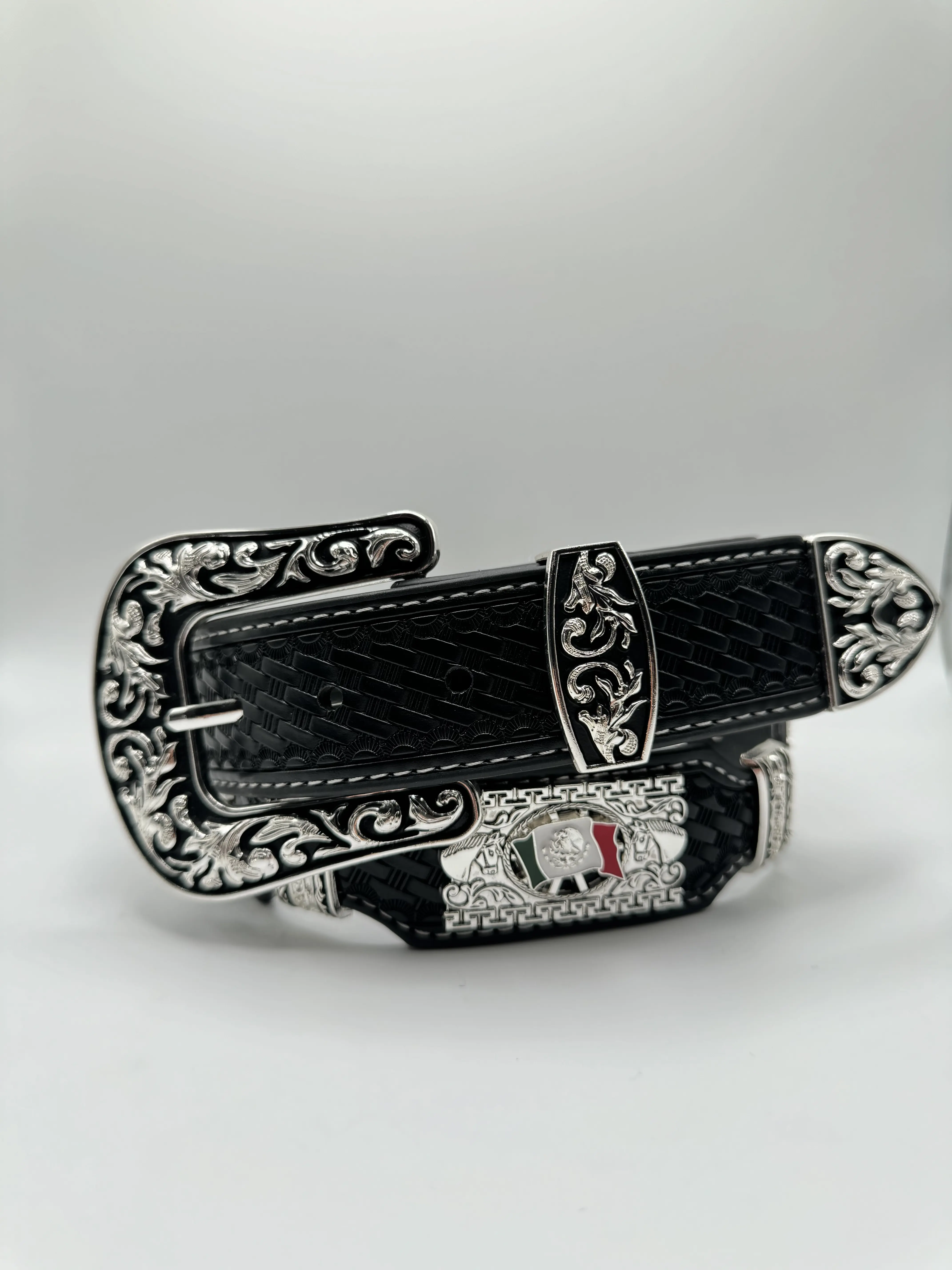 Belt- Mexico Flag Concho Belt Black Belt- Mexico Flag Concho Belt Black