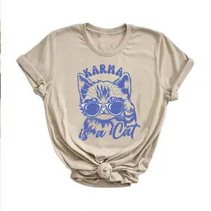 Karma Is a Cat T-Shirt, Cat Lover T-Shirt, Kitten T-Shirt, Cat Lover Gift Tee, Cat Mom Shirt, Concert Tee, Positive Quote Tee, Karma T-Shirt Comfort Cotton Classic girlfriend clothes