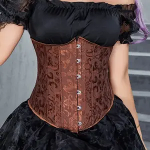 Women's Lace Up Boned Jacquard Brocade Waist Training Underbust Corset Vintage Boned Corset Belt Corset 9427-live-1