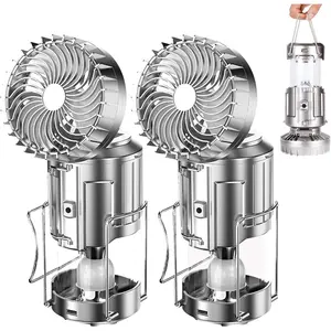 Camping Lantern with Fan, Flashlight Lantern Collapsible-USB Rechargeable, Solar &   Camping Lampp for Picnic, Barbecue, Fishing, Travel Rechargeable  Light (2Pack Sliver)