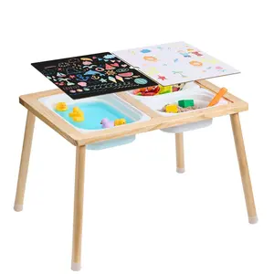 VEVOR Sensory Table for Toddlers, TikTokShopBlackFriday, Kids Activity Table with 3 Foldable Storage Bins & Double-Sided Board, Indoor/Outdoor Play Sand and Water Table, Wooden Kids Sensory Table for Drawing Studying Dining