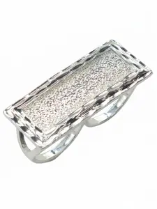 13k Silver Plated Rectangular Blank Two-Finger Ring, Unisex Daily Wear Jewelry, Party and Commute Accessory, Versatile Finger Ring