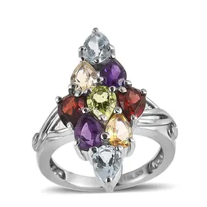 Multi Gemstone 3.80 ctw Elongated Ring in Stainless Steel Size 6 Christmas Gifts