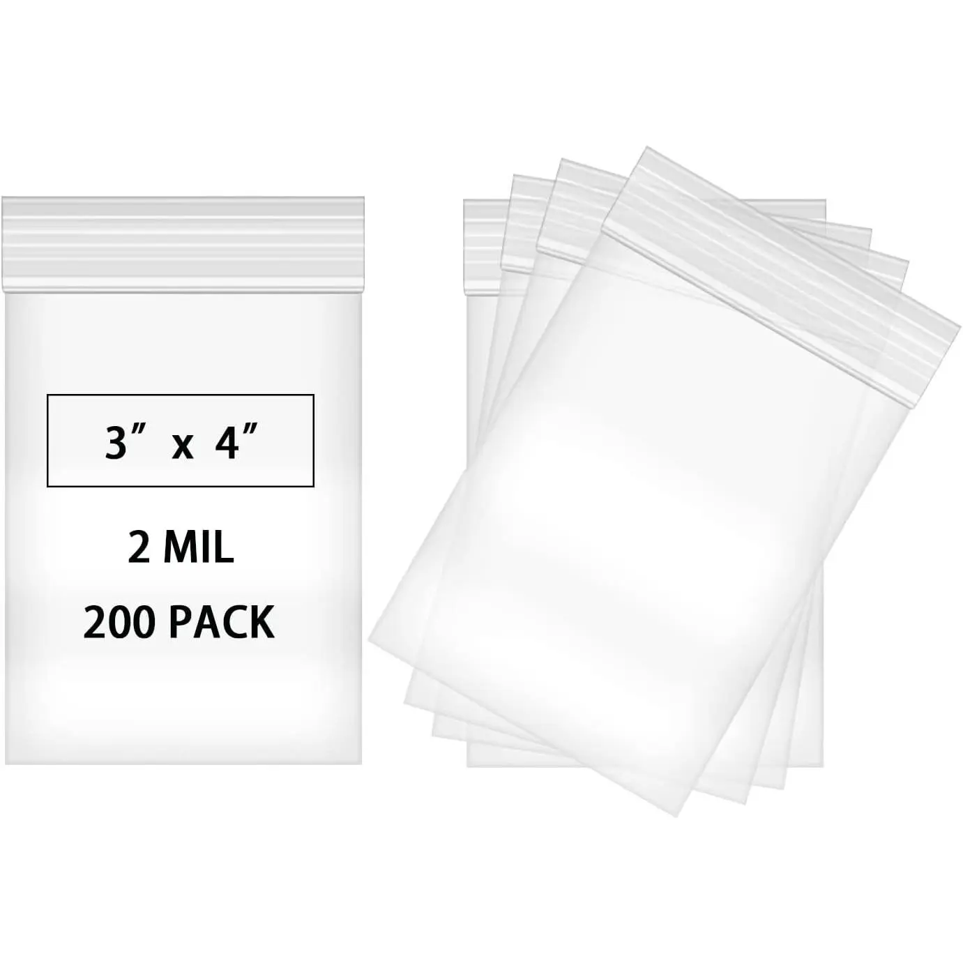 200 Count - 3x4 zip bags snack size Clear Reclosable Zip Plastic Poly Bags with Lock Seal Zipper small ziplock bags for , Bakery, Photo, Storage (2 Mil)