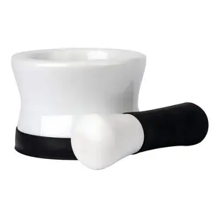 212 MAIN Porcelain Mortar & Pestle Grinding Tool - Silicone Removable Base, Compact Round Bowl Kitchen Tool for Food Preparation