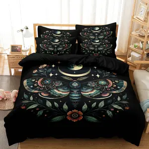 3pcs Gorgeous Retro Style Moth And Stars, Moon Print Bedding Home Bedroom Hotel, Vibrant Butterfly & Floral Design  Print Bedding Duvet Cover Set,(1 Duvet Cover & 2  Pillowcase, No Core),