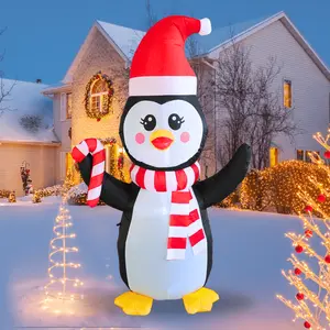 PTS 5FT Inflatable Penguin with Christmas Hat Outdoor Decoration, Christmas Blow Up Yard Decorations, Built-in LED Lights Inflatables Xmas Holiday Funny Decor for Indoor Lawn Garden