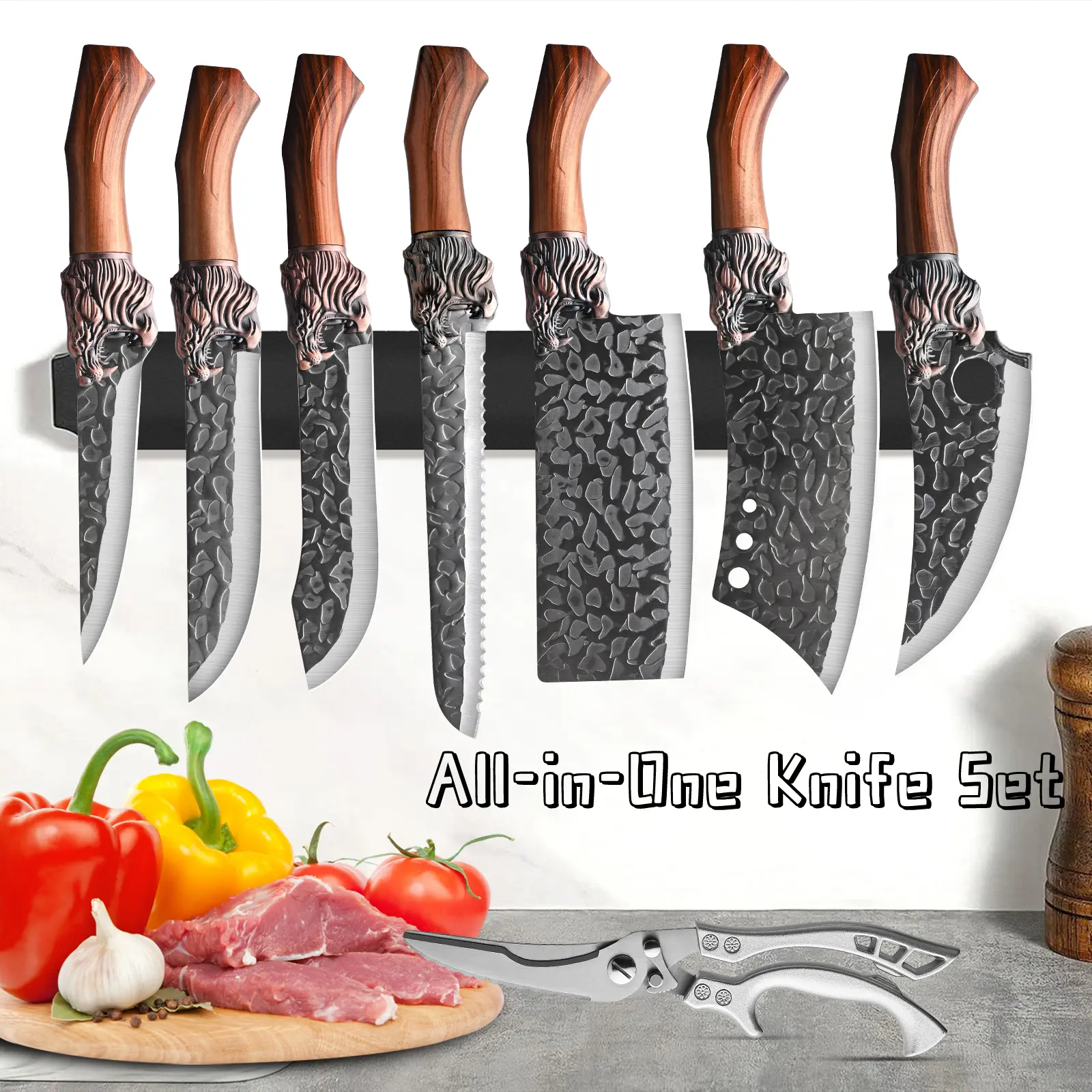 4-piece/8-piece professional chef knife set, suitable for cutting, boneless and multi-purpose, ultra sharp, ergonomic wooden handle, suitable for home kitchens and restaurants, suitable for vegetables, meat and fruits