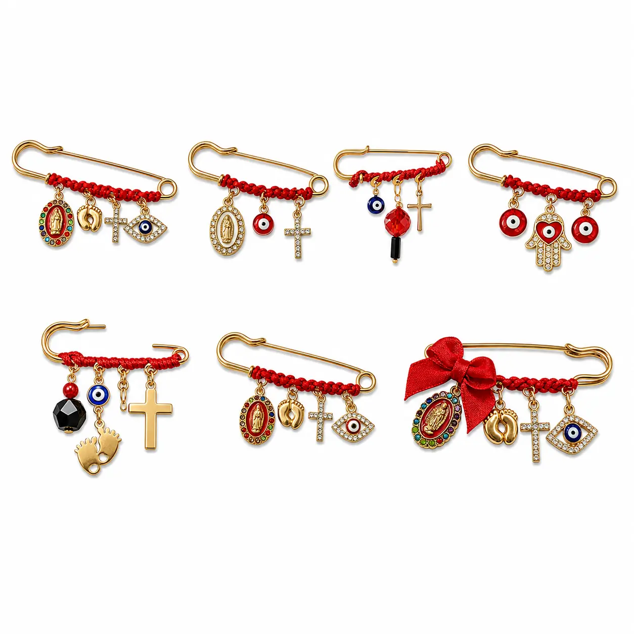 September L Protection Brooch for Pregnancy & Baby Religious Charm Maternity Safety Pin Brooch – Virgin Mary, Cross & Evil Eye Belly Jewelry Pin