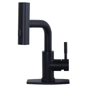 WOWOW Waterfall Single Handle Pull Down Sprayer Bar Faucet with Deckplate and and 3 Modes Sprayer in Matte Black