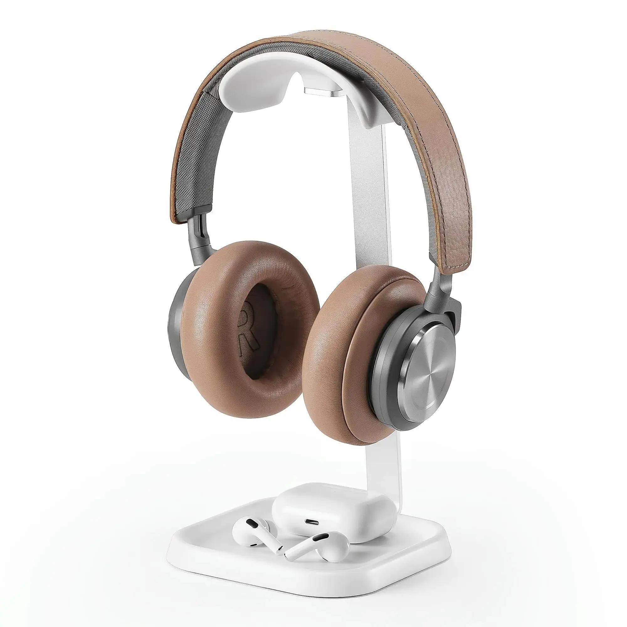 Headphone Stand Curved Headset Stand with Storage Tray Gaming Headset Holder for AirPods Max AirPods Max 2 AirPods AirPods Pro Beats Bose Sony and More (White)
