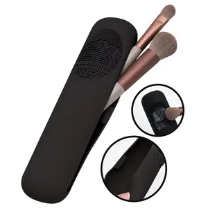 Silicone Travel Makeup Brush Holder, Upgraded Anti-Drop Magnetic Design, Portable Compact Smooth Cosmetic Organizer, Travel Makeup Tool Storage Box