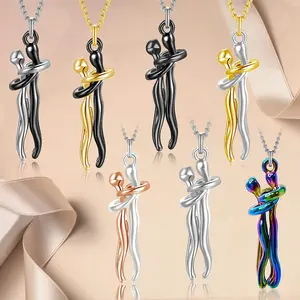 Hug Couple Necklace  for Women Men Hugging Pendant Necklace Jewelry Valentine's Day Gifts Wife Girlfriend