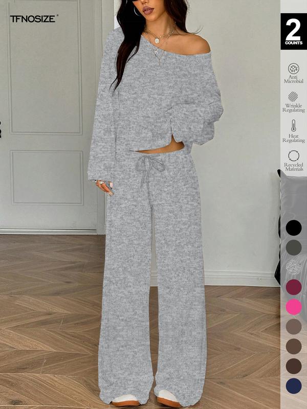 2 Piece Set Women Sleepwear Loungewear, Elegant Simple Solid Color Loose Long Sleeve Thermal Top And Pants pajamas Set, Pjs For Autumn/Winter,All Season Fashion 2 Piece Set Women Sleepwear Loungewear, Elegant Simple Solid Color Loose Long Sleeve Thermal Top And Pants pajamas Set, Pjs For Autumn/Winter,All Season Fashion