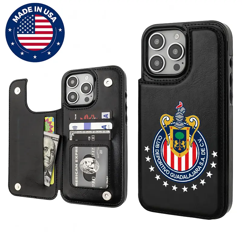 Chivas de Guadalajara Liga MX Customized Alternative Mechs Aesthetic Pattern Cellphone Case with Holder - TPU-PU Leather Card Holder, Shockproof, Anti-Scratch, Vintage for iPhone 16 Plus/15/14/13/12 Plus/Pro Max