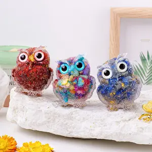 Crystal Chips Owl Home Decoration Fashion Natural Healing Crystal Gorgeous Stone Gemstone Jewelry Energy Love Girlfriend Boyfriend Souvenir Valentine Anniversary New Year Christmas Halloween Birthday Gift