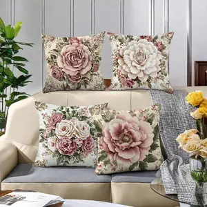 Floral Pattern Cushion Cover, 4 Counts/set Square Throw Pillow Cover, Household Decoration Supplies for Home Living Room Bedroom, Washable Cushion Covers
