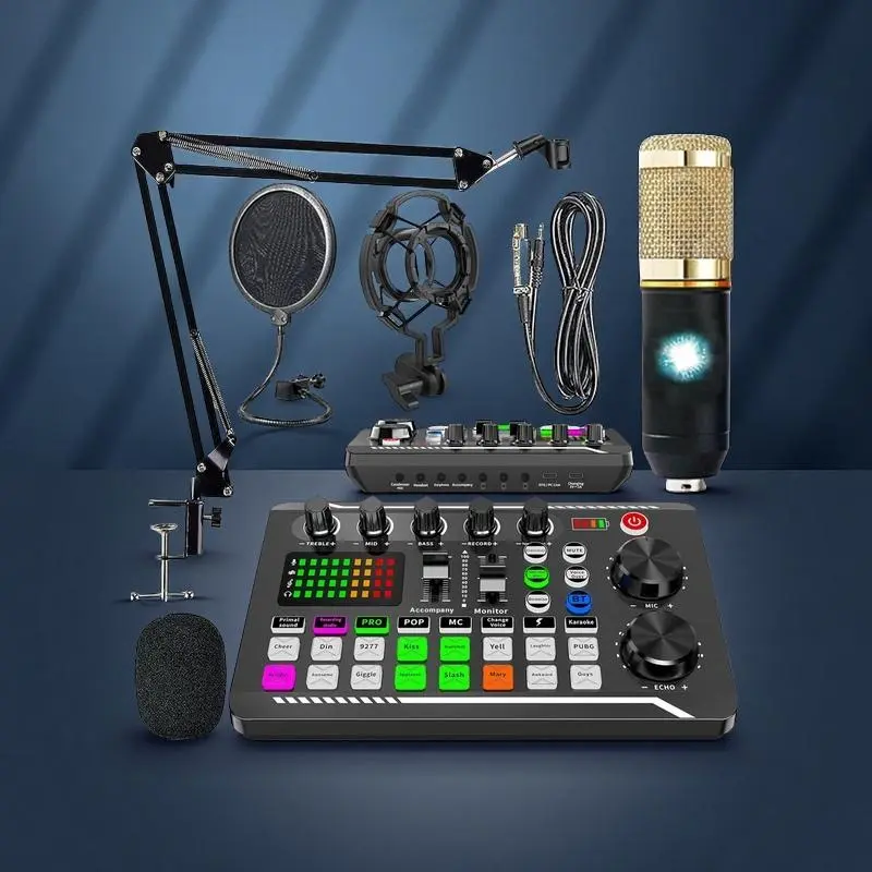 Podcast Equipment Bundle, Soundcard Recording Studio Package with Voice Changer, Live Sound Card, Audio Interface for Laptop Computer Vlog Living Broadcast Live Streaming