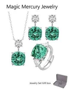 Vintage Simulated Gemstone Paraiba Green Oval Cut Jewelry Set for Women Ring Earrings  Necklace  12*12  Luxury Fashion Accessories Gifts for Women