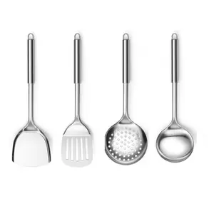 4Pcs Stainless Steel Cooking Utensils Set Kitchen Tools Set Include Metal Spatula Set, Kitchen Skimmer, Soup Ladle, Kitchen Gadgets Essentials New Home Must Have - Home Improvement.