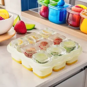 4-Piece Fun Cookie Ice Cube Tray Mold, Home Use Lidded Ice Maker, Soft Bottom Small Ice Cubes Box, Freezer Nine-Compartment Fruit Storage Box