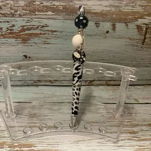Black and white cow print pen with cow dangle charm