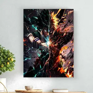 Izuku and Bakugou Wall Art, Modern Anime Poster, My Hero Academia Wall Decoration, Glossy Anime Art Print - Satin No Frame Poster