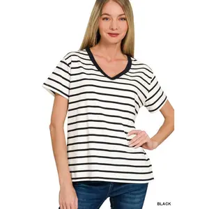 Striped V-neck T-shirts