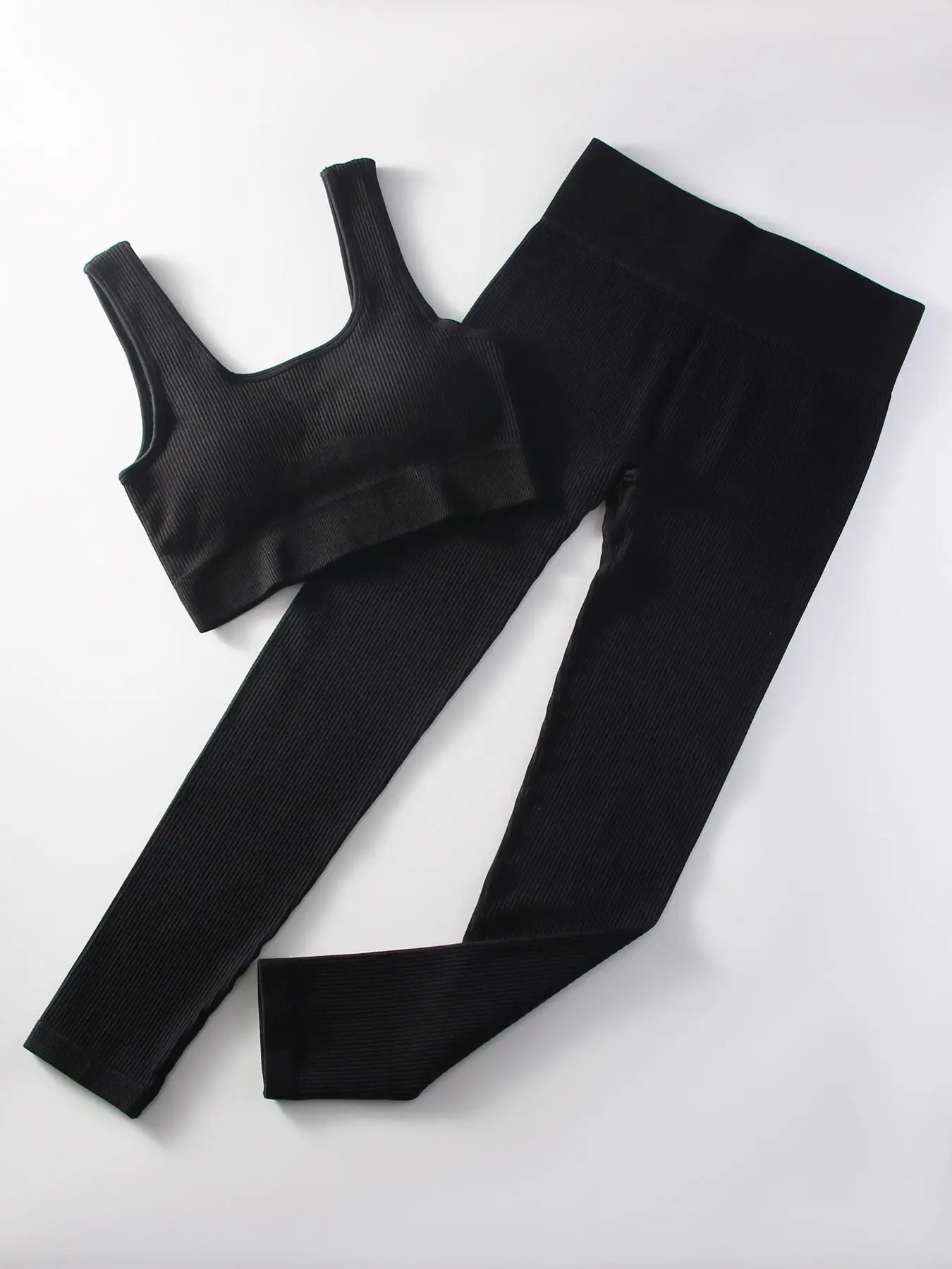 Women's Solid Super Crop Tank Top & High Waisted Yoga Leggings Tracksuit Set, Square Neck Sleeveless Crop Top & Tight-fitting Skinny Pants, Ladies Sportswear Yoga Activewear Workout Sets for Yoga Gym Workout
