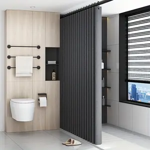 Advanced Magnetic Suction Folding Shower Curtain - High Quality Bathroom Curtain with Cityscape Design, Durable Polyester Fabric & Metal Grommets for Modern Bathrooms