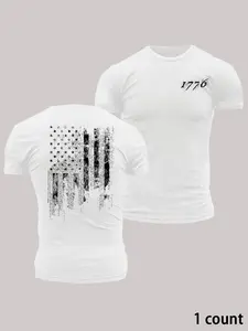 Men's Regular Fit American Flag Print Round Neck Tee, Casual Short Sleeve Crew Neck T-shirt for Summer, Fashion Men's Top for Daily Wear, Athletic T Shirt, Casual Sports Tops