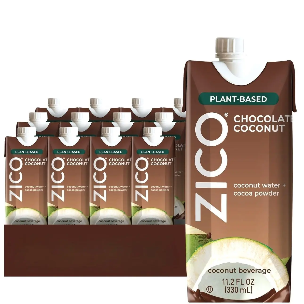 Zico Chocolate Coconut Water, Dairy-free, Plant-based, tastes like Chocolate Milk, 11.2 Fl Oz (Pack of 12)