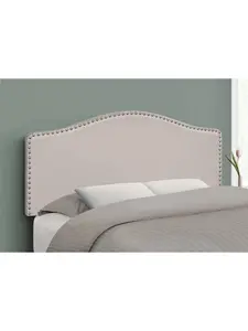 212 MAIN Full Size Beige Linen Blend Fabric-Covered Adjustable Bed Headboard, Transitional Arched Shape Headboard with Nailhead Trim, Legs, Adjustable Height, Panel, Adjustable Bed Headboards, Arch Shape Headboards