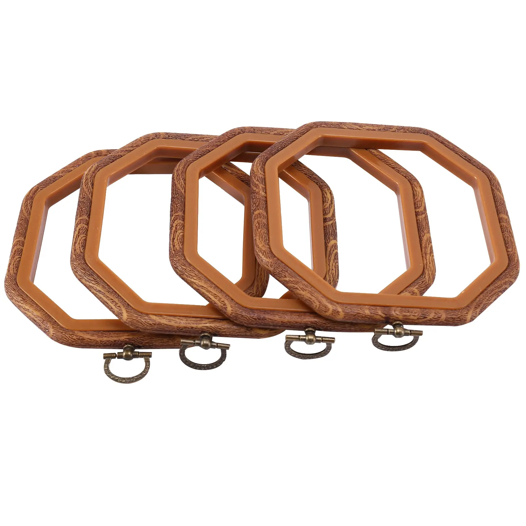 4PCS 14x14cm Plastic Imitated Wood Octagonal Embroidery Hoops - Cross Stitch Handheld Set for Beginners, Home Craftsmen, Easy to Carry, Exquisite Look, Holds Cloth Tight, Household Display Frame for Sewing