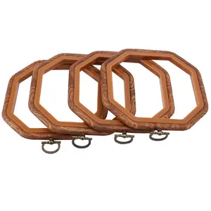 4PCS Octagon Embroidery Hoops Imitated Wood Cross Stitch Hoop Set Display Frame for Art Craft Handy Sewing and Hanging