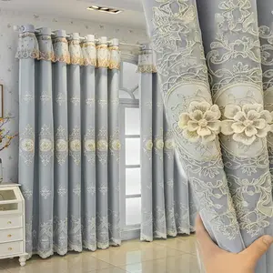 Double Layer Curtain, 1 Count Flower Embroidered Curtain, Modern Window Drapes for Home Living Room Bedroom, Home Decor